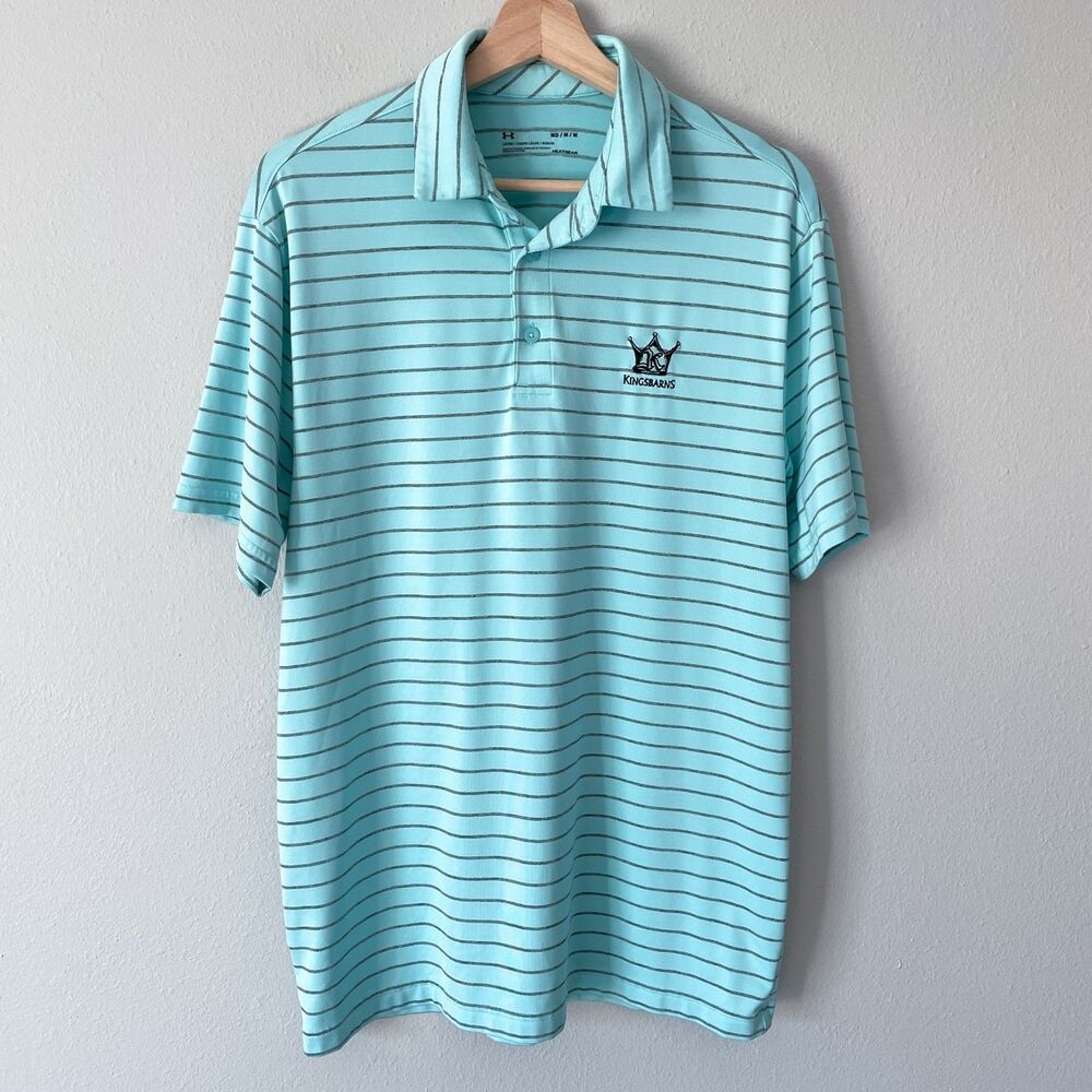 Under Armour Kingsbarns Scotland Golf Links Polo Shirt Men's Size M Blue Striped